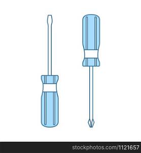 Screwdriver Icon. Thin Line With Blue Fill Design. Vector Illustration.