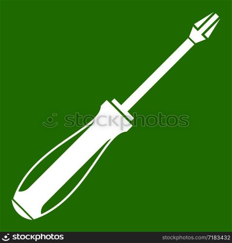 Screwdriver icon white isolated on green background. Vector illustration. Screwdriver icon green