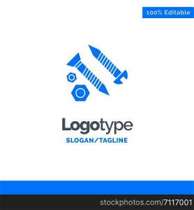 Screws, Building, Construction, Tool, Work Blue Solid Logo Template. Place for Tagline