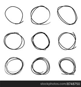 Scribble circles set, on a white background, vector