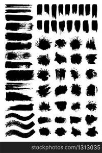 Scribbles and stains vector illustrations set. Chaotic freehand ink pen scrawls and paint blots pack. Messy monochrome drawings. Scratches and watercolor paint spots isolated on transparent backdrop. Scrawls and blots vector illustrations set