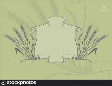 Scroll banner and wheat on green background