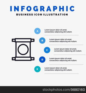 Scroll, Letter, China, Chinese Blue Infographics Template 5 Steps. Vector Line Icon template