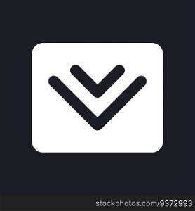 Scroll to bottom dark mode glyph ui icon. Latest message. User interface design. White silhouette symbol on black space. Solid pictogram for web, mobile. Vector isolated illustration. Scroll to bottom dark mode glyph ui icon
