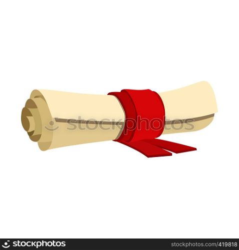 Scroll with ribbon cartoon icon. Science single symbol on a white background. Scroll with ribbon cartoon icon