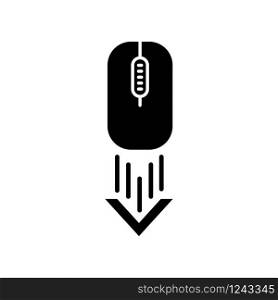 Scrolling down computer mouse black glyph icon. Internet page browsing arrow. Scrolldown gesture indicator. Website pointer. Web cursor. Silhouette symbol on white space. Vector isolated illustration