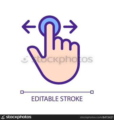 Scrolling horizontally pixel perfect RGB color icon. Move left and right. Touchscreen. Device screen navigation. Silhouette symbol on white space. Solid pictogram. Vector isolated illustration. Scrolling horizontally pixel perfect RGB color icon