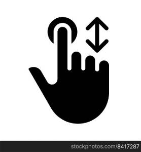 Scrolling vertically black glyph icon. Move down and up. Touchscreen control gesture. Device screen navigation. Silhouette symbol on white space. Solid pictogram. Vector isolated illustration. Scrolling vertically black glyph icon