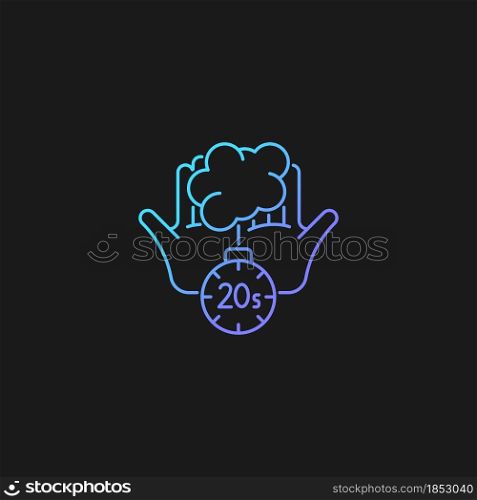 Scrub hands for twenty seconds gradient vector icon for dark theme. Clearing out germs. Rubbing hands under warm water. Thin line color symbol. Modern style pictogram. Vector isolated outline drawing. Scrub hands for twenty seconds gradient vector icon for dark theme