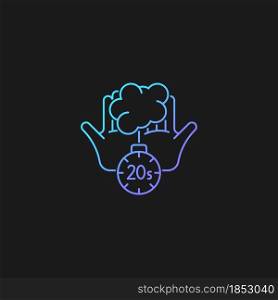 Scrub hands for twenty seconds gradient vector icon for dark theme. Clearing out germs. Rubbing hands under warm water. Thin line color symbol. Modern style pictogram. Vector isolated outline drawing. Scrub hands for twenty seconds gradient vector icon for dark theme