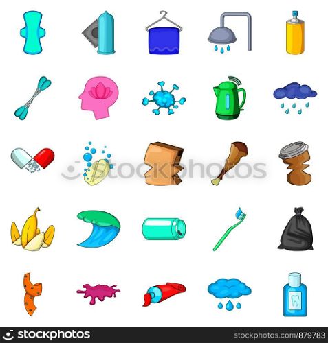 Scrubbing icons set. Cartoon set of 25 scrubbing vector icons for web isolated on white background. Scrubbing icons set, cartoon style