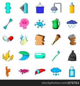 Scrubbing icons set. Cartoon set of 25 scrubbing vector icons for web isolated on white background. Scrubbing icons set, cartoon style