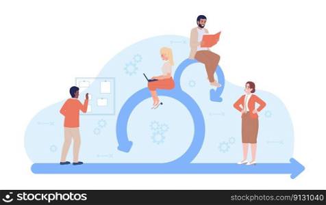 Scrum technology flat concept vector spot illustration. Agile framework. Software engineering. Editable 2D cartoon characters on white for web design. Manage project creative idea for website, mobile. Scrum technology flat concept vector spot illustration