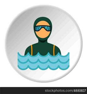 Scuba diver man in diving suit icon in flat circle isolated vector illustration for web. Scuba diver man in diving suit icon circle