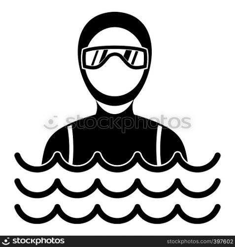 Scuba diver man in diving suit icon. Simple illustration of scuba diver man in diving suit vector icon for web. Scuba diver man in diving suit icon, simple style
