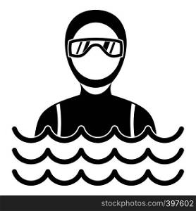 Scuba diver man in diving suit icon. Simple illustration of scuba diver man in diving suit vector icon for web. Scuba diver man in diving suit icon, simple style
