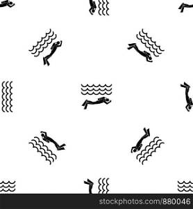 Scuba diver man in diving suit pattern repeat seamless in black color for any design. Vector geometric illustration. Scuba diver man in diving suit pattern seamless black