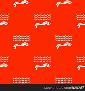 Scuba diver man in diving suit pattern repeat seamless in orange color for any design. Vector geometric illustration. Scuba diver man in diving suit pattern seamless