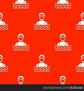 Scuba diver man in diving suit pattern repeat seamless in orange color for any design. Vector geometric illustration. Scuba diver man in diving suit pattern seamless