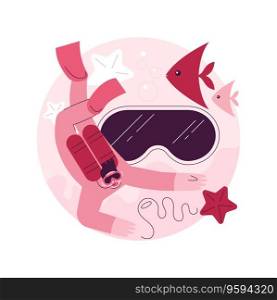 Scuba diving abstract concept vector illustration. Underwater diver, coral reef, sea wildlife, adventure holiday, snorkel mask and equipment, ocean island, swimming abstract metaphor.. Scuba diving abstract concept vector illustration.