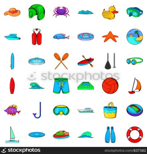 Scuba icons set. Cartoon style of 36 scuba vector icons for web isolated on white background. Scuba icons set, cartoon style