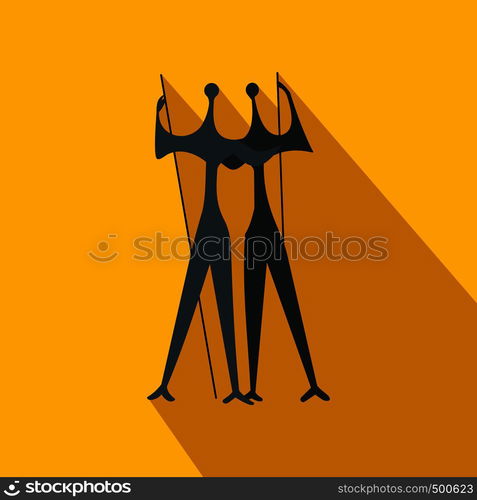 Sculpture of Two Warriors by artist Bruno Giorgi, Brasili icon in flat style on a yellow background . Sculpture of Two Warriors by artist Bruno Giorgi