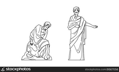 sculpture phylosophy thinker vector. statue man, art question, science person sculpture phylosophy thinker character. people black line illustration. sculpture phylosophy thinker vector