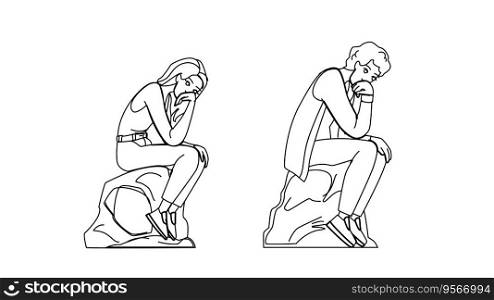 sculpture thinker phylosophy vector. man think, statue person, science old sculpture thinker phylosophy character. people black line illustration. sculpture thinker phylosophy vector