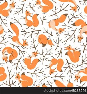 Scurry of Squirrels on the branches. Seamless autumn pattern for gift wrapping, wallpaper, childrens room or clothing. A Scurry of Squirrels on the branches. Seamless autumn pattern for gift wrapping, wallpaper, childrens room or clothing. Vector illustration