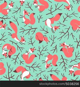 Scurry of Squirrels on the branches. Seamless summer pattern for gift wrapping, wallpaper, childrens room or clothing. A Scurry of Squirrels on the branches. Seamless summer pattern for gift wrapping, wallpaper, childrens room or clothing. Vector illustration