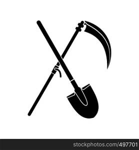 Scythe and shovel icon. Black simple style. Scythe and shovel icon