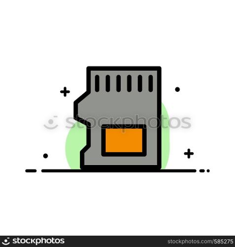 SD Card, SD, Storage, Data Business Flat Line Filled Icon Vector Banner Template
