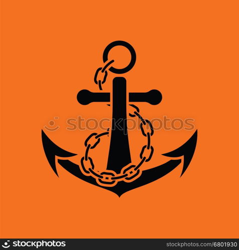 Sea anchor with chain icon. Orange background with black. Vector illustration.