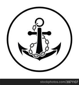Sea anchor with chain icon. Thin circle design. Vector illustration.