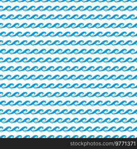 Sea and ocean blue waves seamless pattern. Sea, river stream flow fabric print or summer marine wallpaper with blue water curly waves. Wrapping paper nautical vector background. Sea, ocean, river flow blue waves seamless pattern