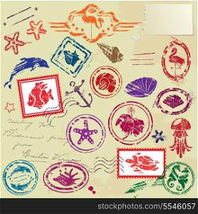 Sea and tropical elements - rubber stamps collection