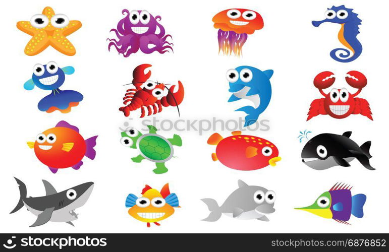 Sea animal cartoon set