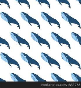 Sea animal seamless pattern with blue whale. Undersea world habitants print. Hand drawn underwater life vector illustration. Funny cartoon marine animals character for kid fabric, textile.. Sea animal seamless pattern with blue whale. Undersea world habitants print.