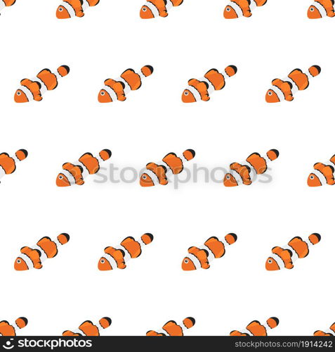 Sea animal seamless pattern with clownfish. Undersea world habitants print. Hand drawn underwater life vector illustration. Funny cartoon marine animals character for kid fabric, textile.. Sea animal seamless pattern with clownfish. Undersea world habitants print