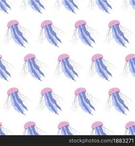 Sea animal seamless pattern with jellyfish. Undersea world habitants print. Hand drawn underwater life vector illustration. Funny cartoon marine animals character for kid fabric, textile.. Sea animal seamless pattern with jellyfish. Undersea world habitants print.