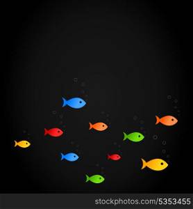 Sea background2. Fishes float on a black background. A vector illustration