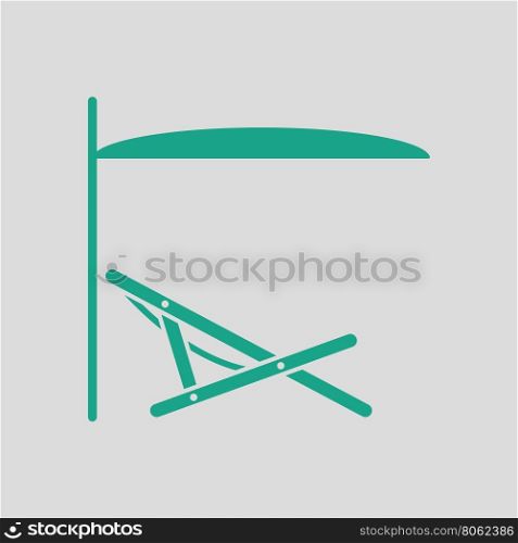Sea beach recliner with umbrella icon. Gray background with green. Vector illustration.