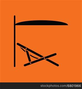 Sea beach recliner with umbrella icon. Orange background with black. Vector illustration.