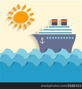 Sea cartoon poster with ship and sun vector illustration