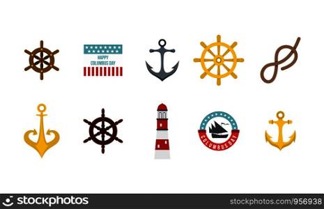 Sea element icon set. Flat set of sea element vector icons for web design isolated on white background. Sea element icon set, flat style