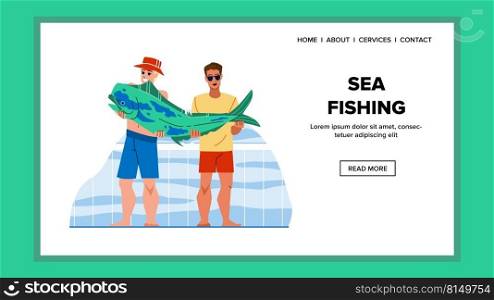 sea fishing vector. boat ocean, deep sport, saltwater rod sea fishing character. people flat cartoon illustration. sea fishing vector