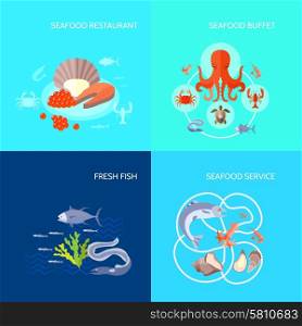 Sea Food Icon Flat. Sea food design concept set with fresh fish buffet and restaurant flat icons isolated vector illustration