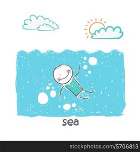 sea. Fun cartoon style illustration. The situation of life.