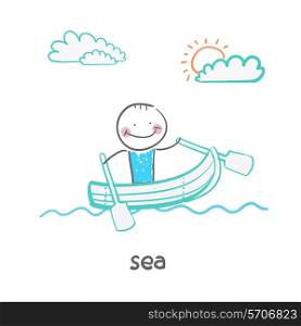 sea. Fun cartoon style illustration. The situation of life.