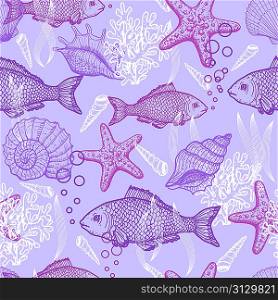 Sea hand drawn seamless pattern